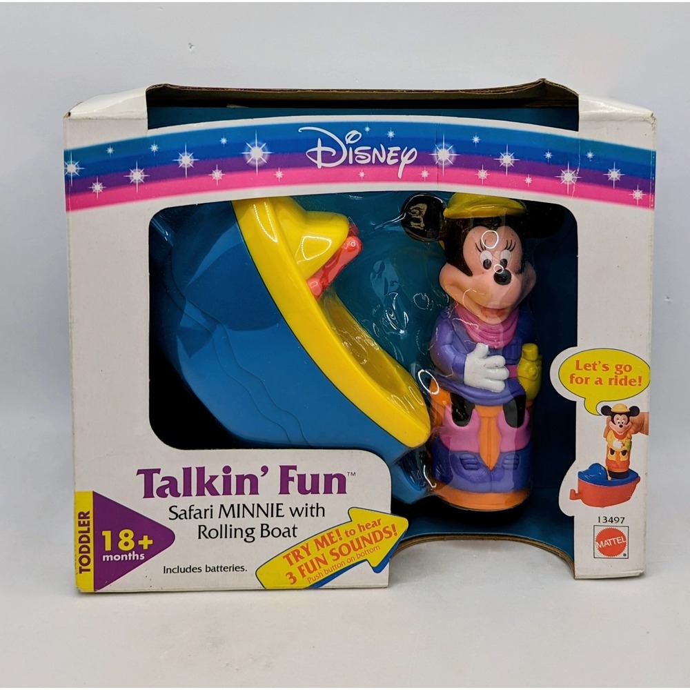 1995 Mattel Talkin Fun Safari Minnie Mouse With Rolling Boat